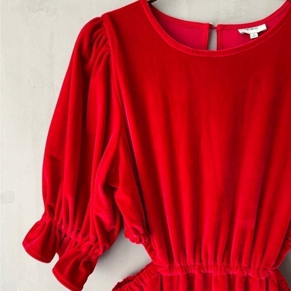 THE ODELLS Red Velvet Smocked Maxi Dress - Picture 4 of 12
